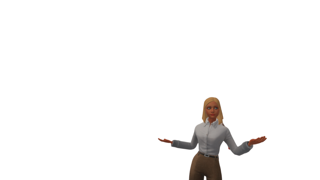 weiblicher Avatar mit blonden Haaren und weißer Bluse